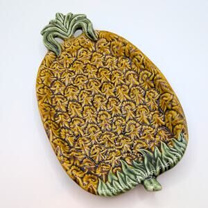 Vintage Olfaire Majolica Portuguese Embossed Yellow Pineapple Plate Dish 9.75in